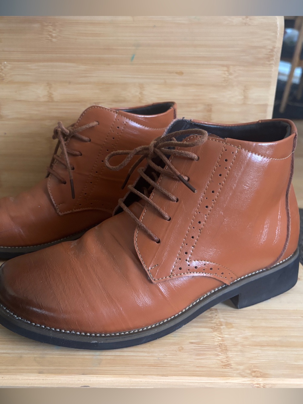 Gender neutral  Cognac Leather Chukka Boots - Sleek Lace-Up